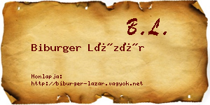 Biburger Lázár névjegykártya